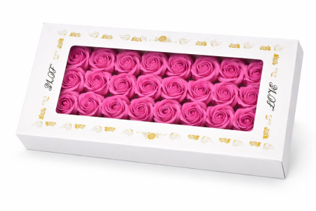 Aranjamente florale - Set 50 Trandafiri de Sapun Parfumati in Cutie Eleganta Cadou 44x23 cm Roz Intens
