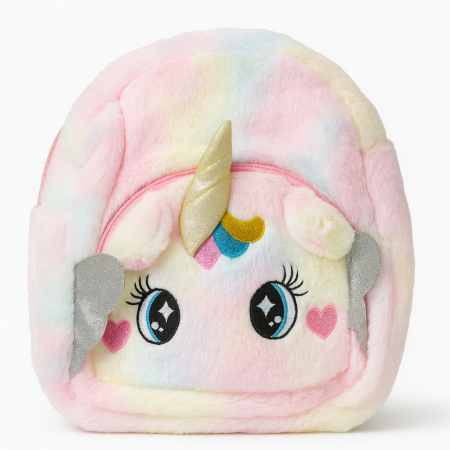 Jucarii de plus - Rucsac plus Unicorn multicolor pentru copii, foarte moale, 35x30 cm, model cu corn auriu