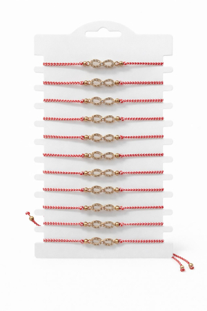 Bratara Martisor - Set 12 bratari martisor infinit auriu cu pietricele si ochisor, snur reglabil, 20x11cm