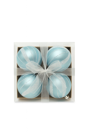Globuri - Set 4 globuri bleu cu sclipici argintiu – ornamente brad Craciun, 16x16x7cm