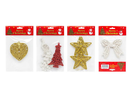 Decoratiuni si ornamente de Craciun - Set 12 pachete decoratiuni Craciun cu sclipici modele si culori combinate