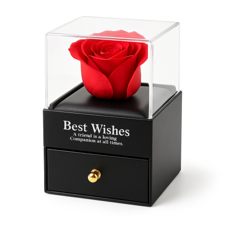 Cupole cu flori din plastic - Trandafir din Sapun Parfumat in Cutie cu Sertar si Cupola, Cadou Elegant cu Punga, 10x8x7 cm