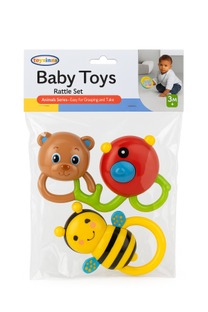 Jucarii bebelusi si de baie - Set Jucarii Zornaitoare pentru Bebelusi, 3 piese, 23x21 cm, Culori Vii, 3+ luni