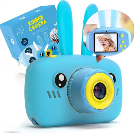 Console si aparate foto - Camera foto digitala pentru copii 4800 MP, 8x zoom, model iepuras albastru, 11.5x11.5cm