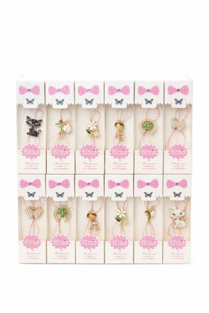 Martisoare - Set 24 Martisoare Tip Brosa, Ambalaj Elegant cu Mesaj de Primavara, 13x4 cm