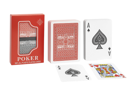 Jocuri Clasice - Set 2 Pachete Carti de Joc Poker Premium 100% Plastic, Roșu si Negru