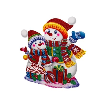 Decoratiuni si ornamente de Craciun - Sticker decorativ Craciun oameni de zapada 3D cu sclipici 42x38 cm