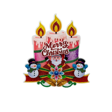 Decoratiuni si ornamente de Craciun - Sticker decorativ Craciun lumanari 3D cu Mos Craciun si oameni de zapada 23x22 cm