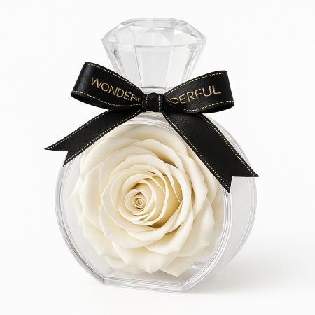 Idei de Cadouri - Cutie Diamant cu Trandafir din Sapun Alb 14x10.5 cm Cadou Romantic Elegant