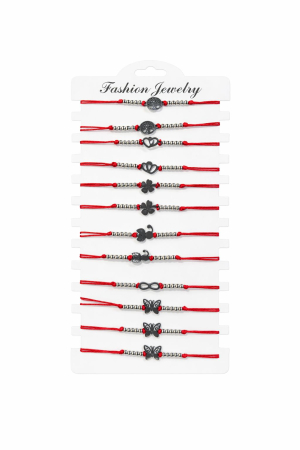 Bratara Martisor - Set 12 Bratari Martisor cu Simboluri Norocoase din Inox, Snur Rosu Reglabil, 20x11 cm