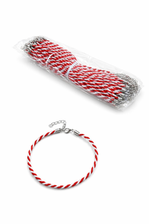 Bratara Martisor - Set 50 bratari martisor snur gros impletit rosu alb 23cm