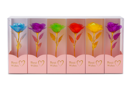 Aranjamente florale - Set 7 trandafiri holografici cu LED, Best Wishes, multicolor, 26x7 cm, cadou elegant