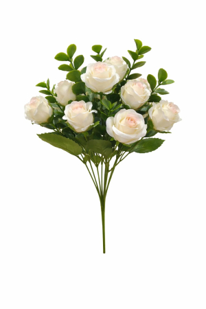 Idei de Cadouri - Buchet 11 trandafiri artificiali crem elegant, frunze si eucalipt decorativ, 30cm