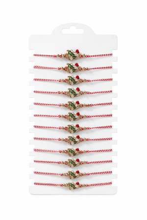 Bratara Martisor - Set 12 Bratari Martisor Cosulet cu Flori si Buburuza, Snur Reglabil, 20x11 cm