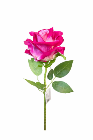 Flori Artificiale - Trandafir artificial fucsia cu alb petale catifea aspect natural elegant 50 cm