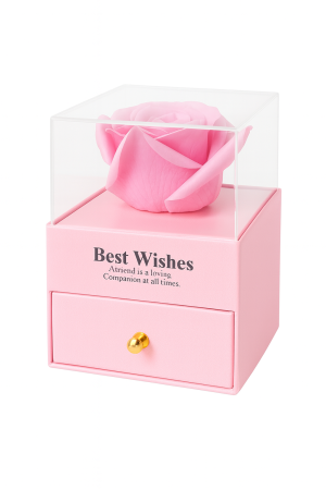 Cupole cu flori din plastic - Trandafir din Sapun Parfumat in Cutie cu Sertar si Cupola, Cadou Elegant cu Punga, 10x8x7 cm