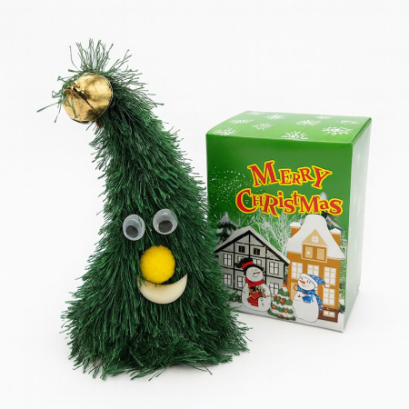 Decoratiuni interactive de Craciun - Braduț Crăciun Muzical și Dansator – Figurina Amuzantă cu Clopoțel, 18.5cm