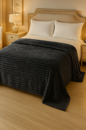 Paturi cocolino - Patura Pufoasa Cocolino cu Sherpa 200x230 cm – Gri Inchis, Model Ribbed