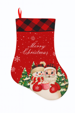 Decoratiuni si ornamente de Craciun - Ciorap Craciun Rosu cu Mos Craciun si Om de Zapada – Merry Christmas