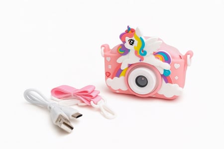 Console si aparate foto - Camera foto digitala pentru copii 4800 MP, 8x zoom, model roz unicorn, 12.5x11.5cm