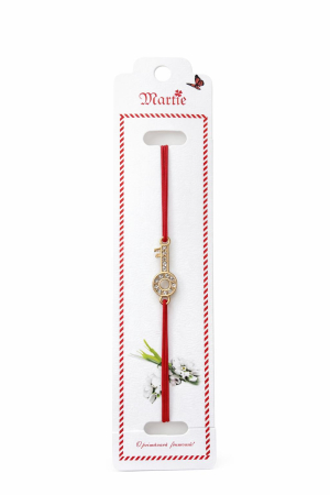 Bratara Martisor - Set 24 Bratari Martisor Cheia Succesului Aurie cu Strasuri, Snur Rosu, 12x3 cm
