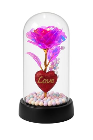 Idei de Cadouri - Trandafir Etern in Cupola Plastic 15 cm Lumini LED – Baterii Incluse Decor Romantic