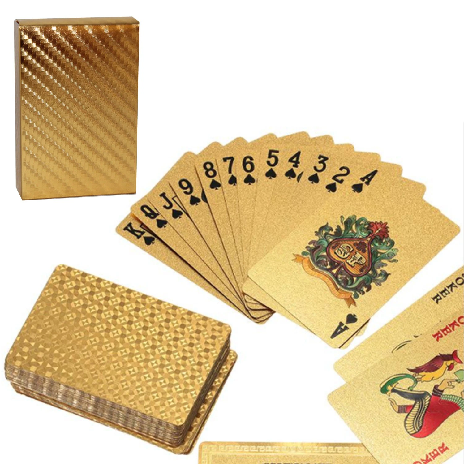 Jocuri Clasice - Set Carti de Joc Aurii Premium, Impermeabile, Gold Edition, Poker si Cadouri Luxury