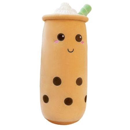 Jucarii de plus - Perna Plus Bubble Tea Maro 80 cm – Jucarie XL Pufoasa, Antistres, Cadou Kawaii