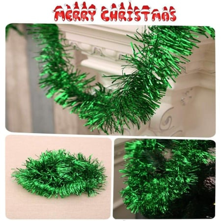 Articole pentru Craciun - Beteala Craciun Verde Stufos 6 cm, 190 cm Lungime – Decor Brad Festiv