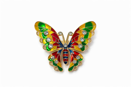 Martisoare - Brosa fluture 5x5 cm, finisaj auriu cu pietre sau email colorat, cadou primavara elegant