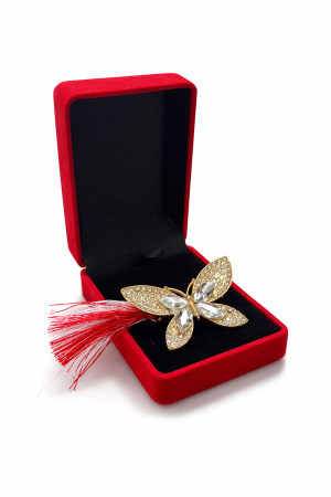 Martisoare - Brosa Fluture Martisor cu Strasuri in Cutie de Catifea