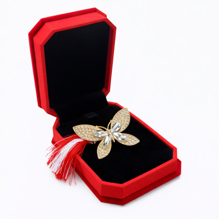 Martisoare - Brosa Fluture Martisor cu Strasuri in Cutie de Catifea