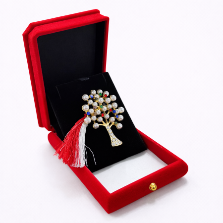 Martisoare - Brosa Martisor Copacul Vietii cu Perle si Snur Traditional Cutie Luxury