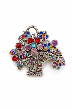 Martisoare - Brosa Martisor Cosulet Flori Multicolore 4x5cm Cristale Strasuri Elegant