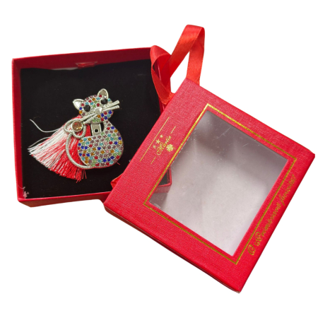 Brosa Martisor - Brosa Pisica Martisor cu Strasuri Colorate in Cutie Eleganta