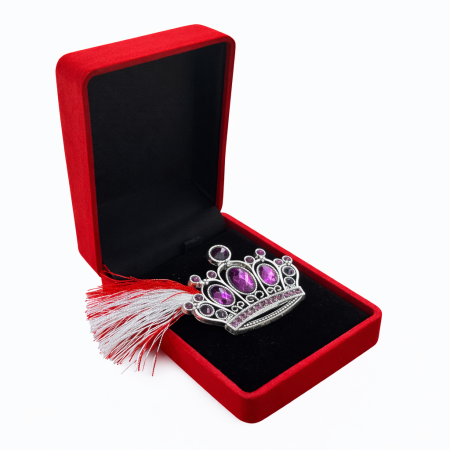 Martisoare - Brosa Tiara Martisor cu Strasuri Mov si Snur in Cutie de Catifea