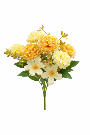 Flori Artificiale - Buchet artificial 6 bujori si 3 flori decorative galben crem,30 cm