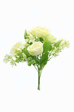 Flori Artificiale - Buchet artificial 4 trandafiri albi cu flori albe decorative