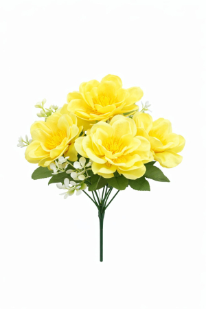 Idei de Cadouri - Buchet flori artificiale, 7 Bujori si flori decorative, 30 cm, Galben