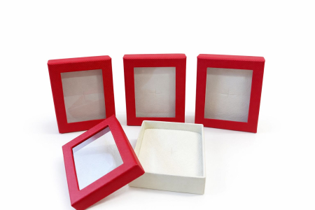 Martisoare - Cutie cadou pentru Martisor cu fereastra transparenta, 8.5x6x3 cm, Rosu