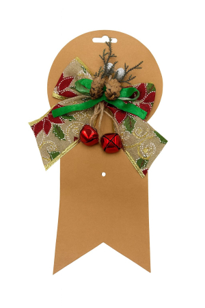 Decoratiuni si ornamente de Craciun - Fundita Decorativa Craciun Auriu Rosu – Conuri Naturale si Clopotei Metalici 17x15cm