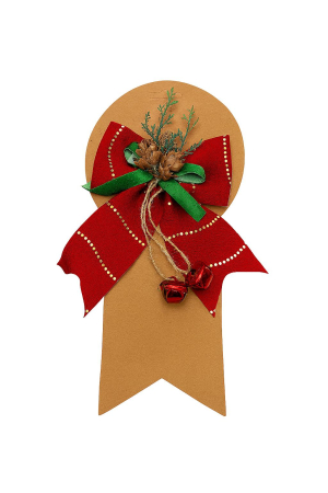 Decoratiuni si ornamente de Craciun - Fundita Decorativa Craciun Rosie – Conuri Naturale si Clopotei Metalici – Decor Usa Cadouri 17x15cm