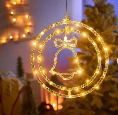 Articole pentru Craciun - Instalatie 3D rotundă figurina clopoțel, lumina LED-uri albe, dimensiune 34 cm, buton reglare moduri iluminat,