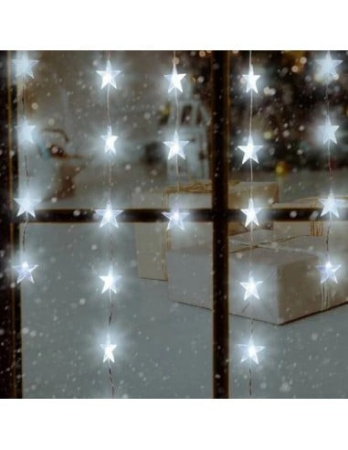Instalatii tip ploaie, perdea, franjuri - Instalatie perdea 3m lungime x 1m înălțime, 80 LED-uri în formă de steluță, albă, interconectabila,