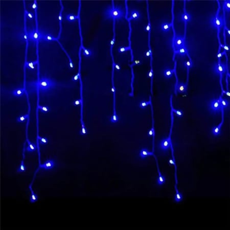 Instalatii tip ploaie, perdea, franjuri - Instalatie perdea ploaie 3m lungime x 1m înălțime, 120 LED-uri, albastru, interconectabila, fir alb, LED colorat,