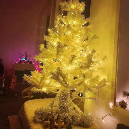 Instalatii tip ploaie, perdea, franjuri - Instalatie tip sir cu 100 LED-uri, 10 metri, galben/alb, cu LED colorat, V5,