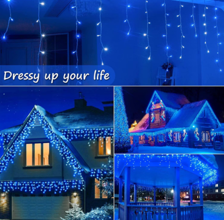 Instalatii tip ploaie, perdea, franjuri - Instalatie turturi cu 110 LED-uri, 5 metri, albastru, interconectabila,