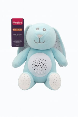 Jucarii interactive - Iepuras de plus cu proiectie lumini si sunete linistitoare pentru bebelusi, 26x20x14cm