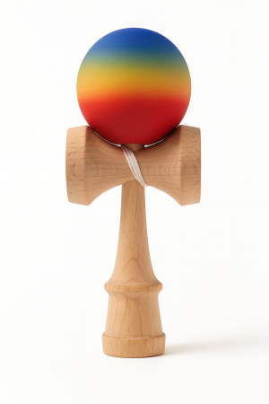 Jocuri si Jucarii - Kendama din lemn cu bilă curcubeu – jucărie educativă pentru copii