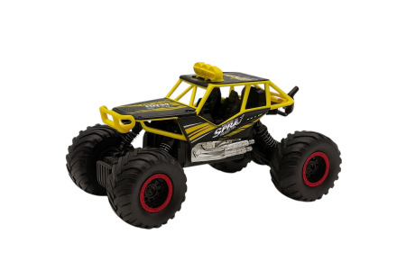 Jocuri si Jucarii - Masina Teren Off Road R/C Galbena Ruistone – Telecomanda Spray Lumini 27Mhz Metal Car Copii 3+